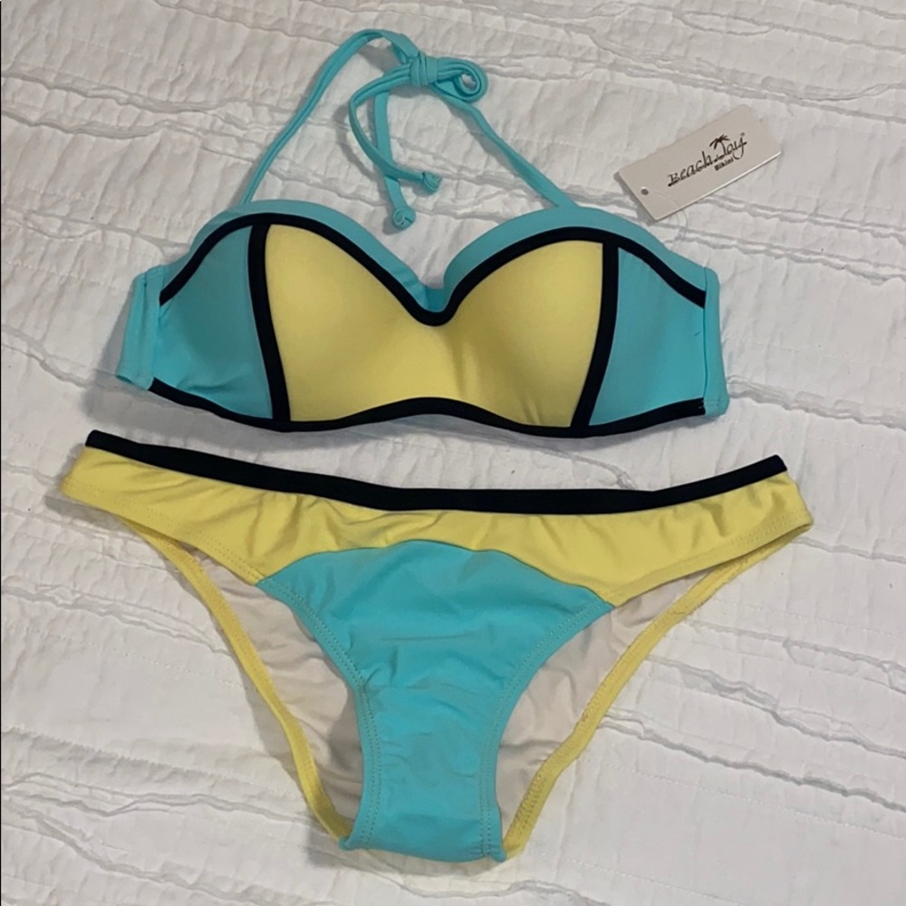NEW with Tags 🏷 Yellow & Teal Bikini Top & Bottom